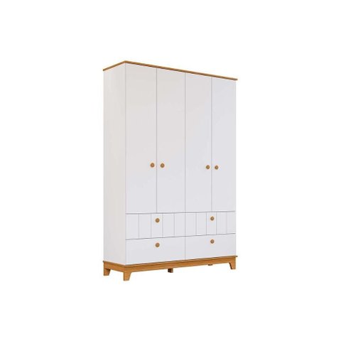 Guarda Roupa Infantil C/ 4 Portas e 4 Gavetas Biscoito Branco/nature - Permóbili Baby