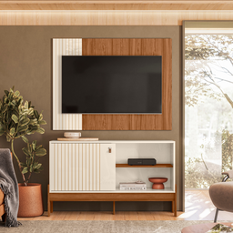 Rack e Painel Sala para Tv até 50 Polegadas Wood:cinamomo Mel/ Off White - 4