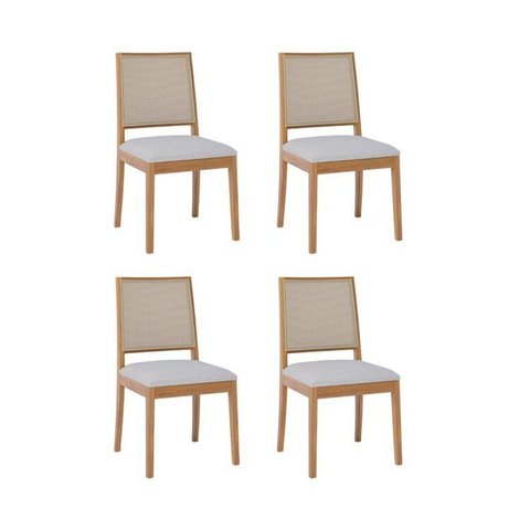 Kit 4 Cadeiras para Sala de Jantar Estofadas Buriti Cinza/Madeira