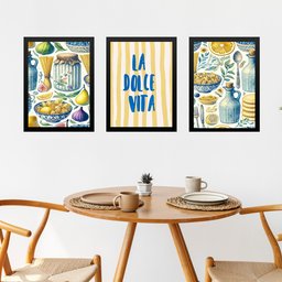 Kit 3 Quadros Cozinha Italiana - La Dolce Vita 33x24cm:moldura Preta - 1
