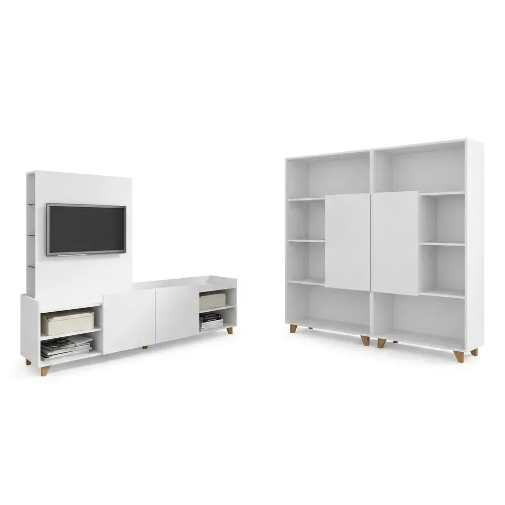 Ver imagem 6 de Conjunto Home Office 4 Peças com 1 Rack para TV, 1 Escrivaninha e 2 Estantes