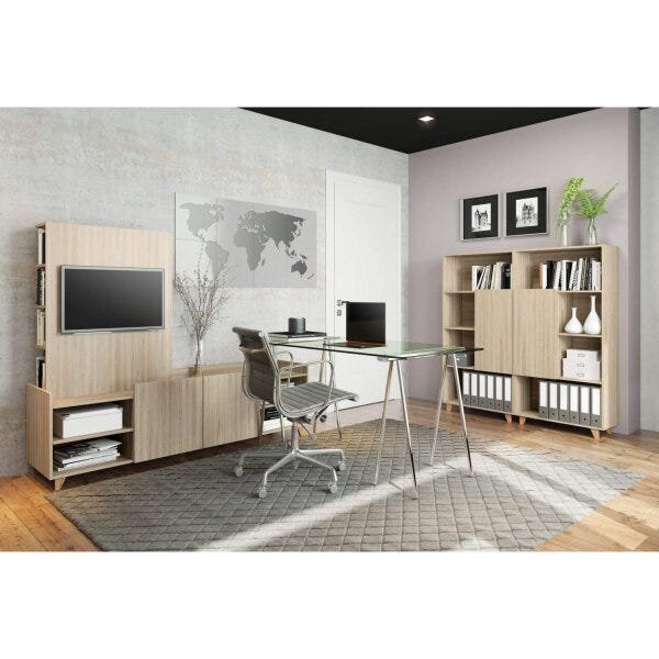 Conjunto Home Office 4 Peças com 1 Rack para TV, 1 Escrivaninha e 2 Estantes Be Mobiliário - 1