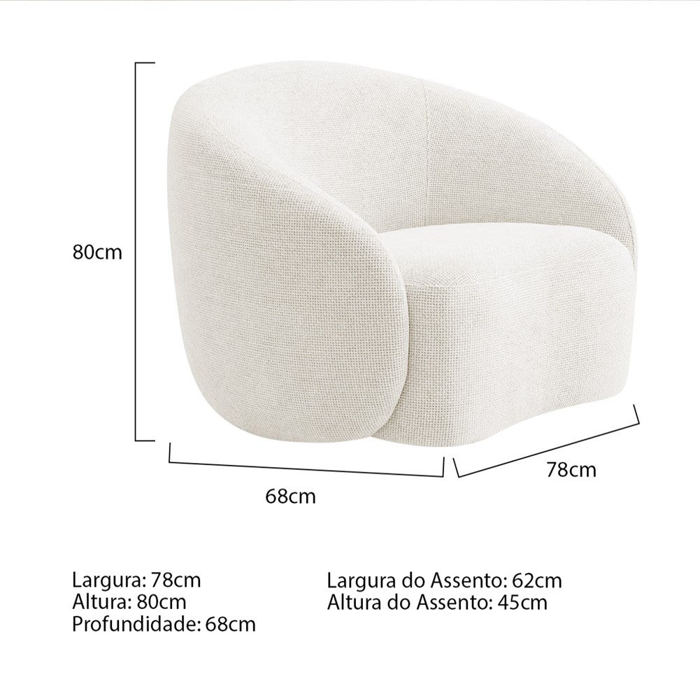 Poltrona Orgânica Luxo Recepção Amore Bouclé Branco - Amarena Móveis - 3