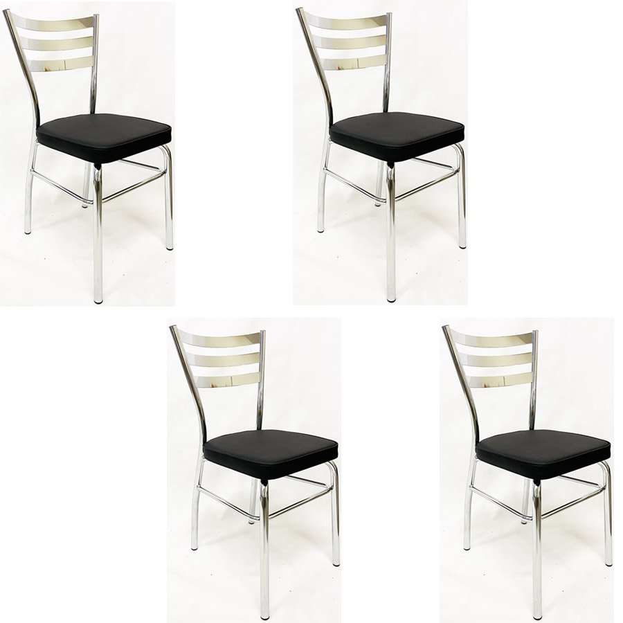 Kit 4 Cadeiras de COZINHA com reforço cromada assento grosso preto - Poltronas do Sul