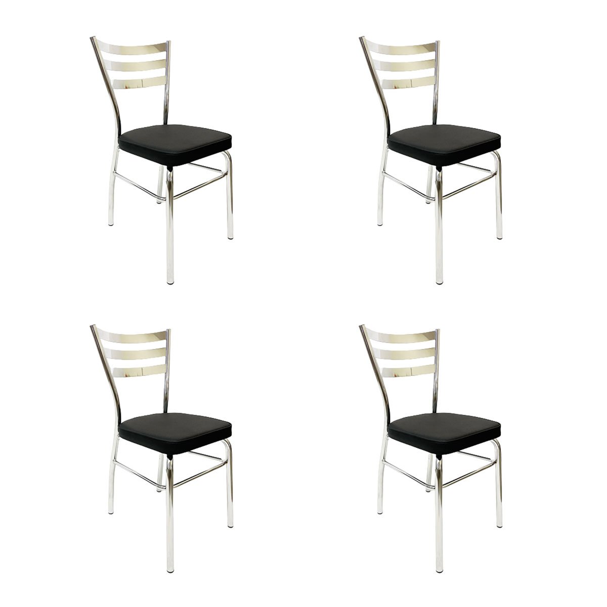 Kit 4 Cadeiras de Cozinha com Reforço Cromada Assento Grosso Preto - Poltronas do Sul