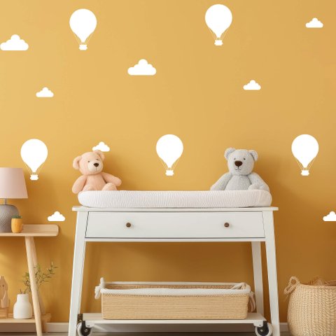 Kit de Adesivos Balões e Nuvens 20 Unidades Decoração Parede Porta Quarto Infantil