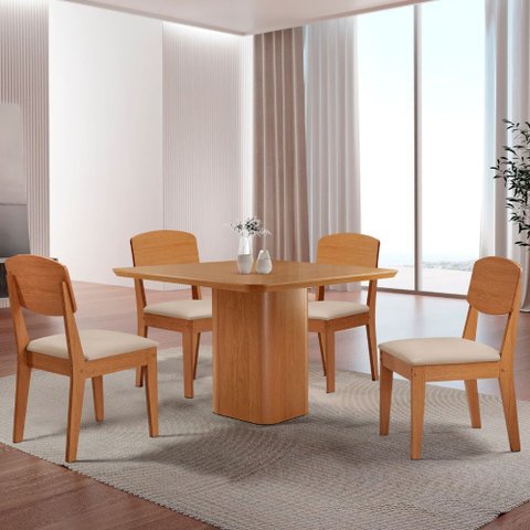Mesa de Jantar Eloise 90cm Tampo Mdf Laminado com 4 Cadeiras Copper Moderna Mobília