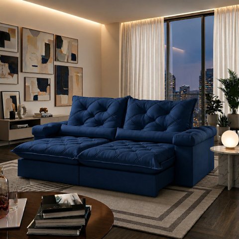 Sofá Veneza Retrátil Reclinável 220cm - Azul