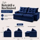 Ver imagem 3 de Sofá Veneza Retrátil Reclinável 220cm - Azul