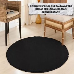 Tapete Macio Peludo 1,00m Redondo Preto Black - 2