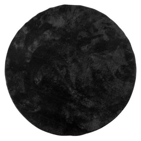 Tapete Macio Peludo 1,00m Redondo Preto Black