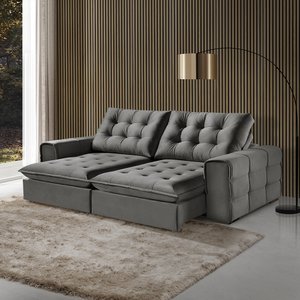 Sofá Retrátil e Reclinável Galliano 2,90m - Fortbello Estofados:cinza