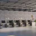Ver mais imagens de Conjunto de Escritório Smart 4 Livreiro 1 Buffet e 5 Mesas 90cm - Off White e Cedro
