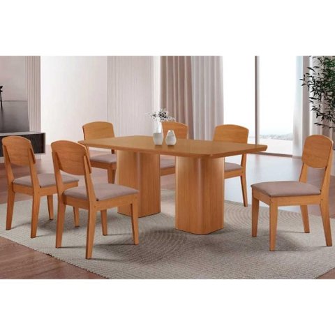 Mesa Cozinha Maldivas 180 + 6 Cad Havana Naturale Rufato