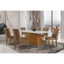 Ver imagem 1 de Sala de Jantar Completa Luna C/ Tampo de Vidro Canto Curvo 180x90cm e 6 Cadeiras Jade Imbuia/off