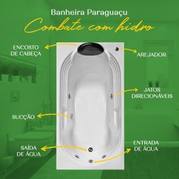 Banheira Retangular Paraguaçu Combate com Hidro em Acrílico - 1.70x0.80x0.40 - 220v - 6