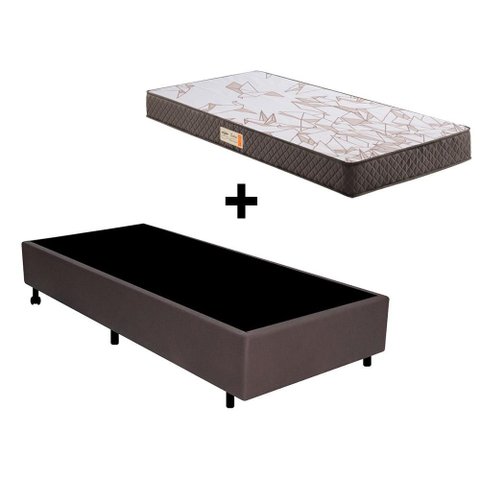 Cama Box Solteiro 88x188 + Colchão Ecoline Ecoflex Espuma D23 Courino Linho
