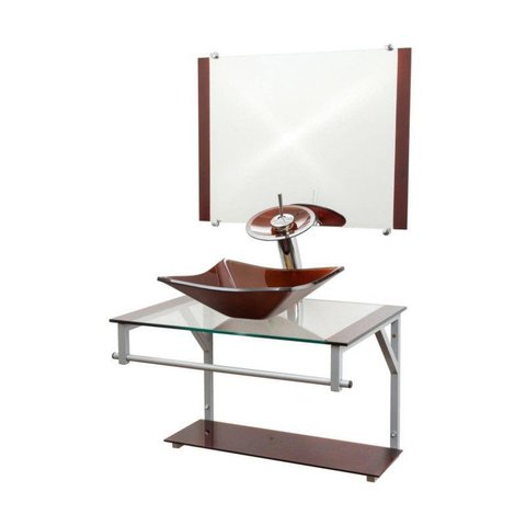 Gabinete de Vidro 60cm Cuba Retangular Marrom + Torneira Cascata - Dahora