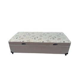 Cama Box Baú Solteiro Conjugado, (com Colchão Acoplado) em Suede Bege - 1