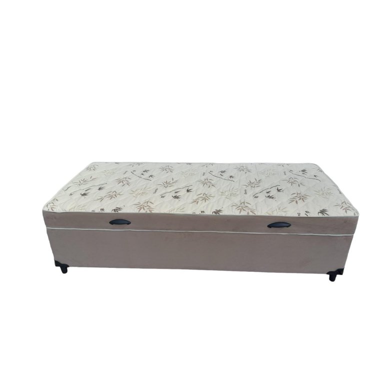 Cama Box Baú Solteiro Conjugado, (com Colchão Acoplado) em Suede Bege