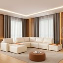 Ver imagem 1 de Sofá de Canto Modulado 291cm - 312cm 6 Lugares France Courino Off White - Sallar Home