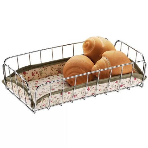Cesta para Servir Pães Retangular Bolacha Doces Mesa Aço Cromado Tecido