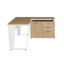 Ver imagem 4 de Mesa L Escritório 1,5m Pé Metal Armário 3 Gavetas 1 Porta F5 Cor:macadâmia com Branco