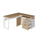 Ver imagem 3 de Mesa L Escritório 1,5m Pé Metal Armário 3 Gavetas 1 Porta F5 Cor:macadâmia com Branco