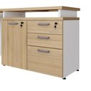 Ver imagem 5 de Mesa L Escritório 1,5m Pé Metal Armário 3 Gavetas 1 Porta F5 Cor:macadâmia com Branco
