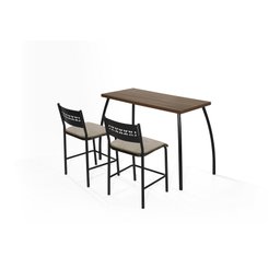 Conjunto Mesa e 2 Banquetas em Aço Preto C/ Tampo MDP Nogal - 1