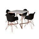 Ver imagem 2 de Mesa Jantar Industrial Branca 90cm Quadrada Base Cobre V com 4 Poltronas Eames Eiffel Pretas Pés Cob