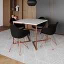 Ver imagem 1 de Mesa Jantar Industrial Branca 90cm Quadrada Base Cobre V com 4 Poltronas Eames Eiffel Pretas Pés Cob