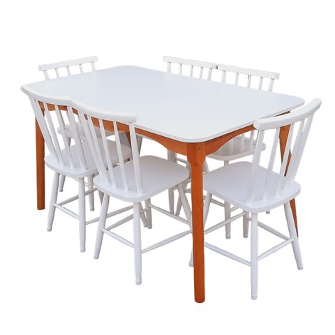 Jogo de Jantar Colonial Brisa Mesa 137x80 Cm + 06 Cadeiras Branca ( Tampo Branco ) Base Mel