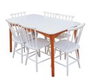 Ver imagem 1 de Jogo de Jantar Colonial Brisa Mesa 137x80 Cm + 06 Cadeiras Branca ( Tampo Branco ) Base Mel