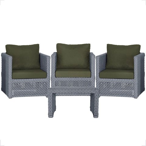 Mesa Centro e 3 Poltronas Madri Corda Náutica Estofado 13 Trama Original