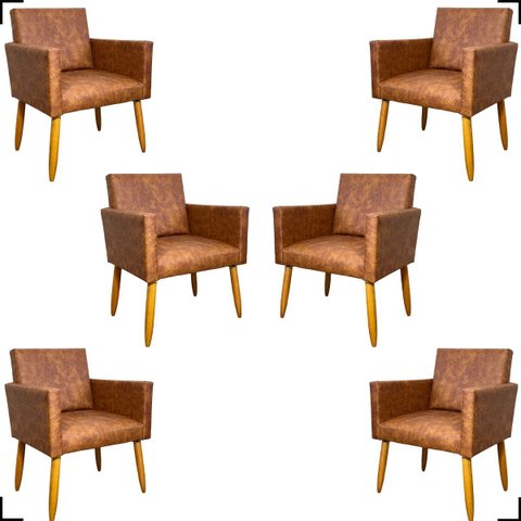 Kit 6 Poltronas Decorativa para Sala Recepção Consultório Nina Corino Cores Pé Palito 30 Cm Castanho