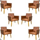 Ver imagem 1 de Kit 6 Poltronas Decorativa para Sala Recepção Consultório Nina Corino Cores Pé Palito 30 Cm Castanho