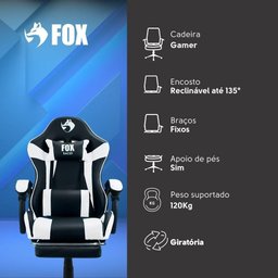 Cadeira Gamer Fox Racer Zerda com Apoio de Pés Branca W20 - 6