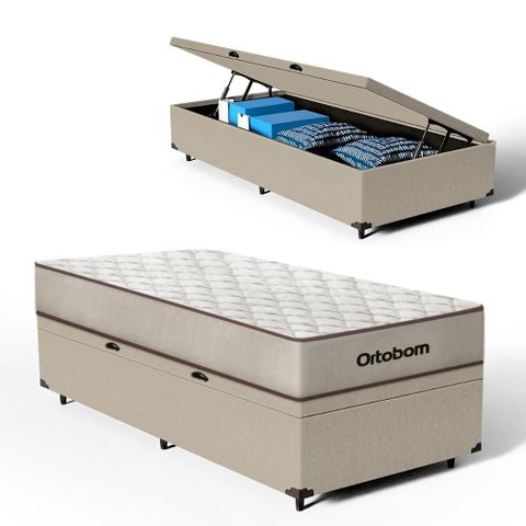 Cama Box Baú com Colchão de Espuma D60 Ortobom Force Dream Solteiro 88cm
