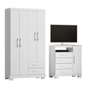 Ver imagem 2 de Guarda-Roupa Solteiro 4 Portas 2 Gavetas e Cômoda Sapateira 4 Gavetas Itapema Branco
