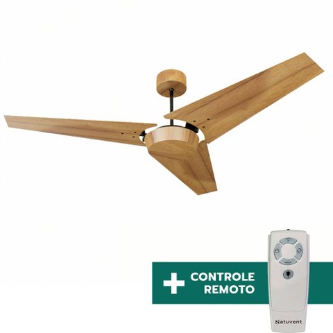 Ventilador de Teto Com Controle Remoto Natuvent Callis No Light 3 Pás Madeira Teca 127v