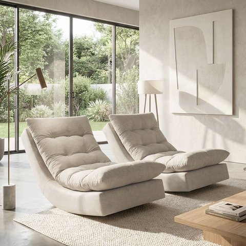Kit 2 Poltronas com Leve Balanço Bouclé Premium de Luxo Balance para Sala Quarto Área de Leitura Con