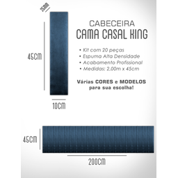 Kit 20 Cabeceiras Estofadas de Cama King Box Casal Modulada Autocolante 2,00mx45cm - 9