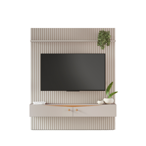 Painel Ripado Riso 182X218cm com Nicho para TV até 65":Off/Cinamomo