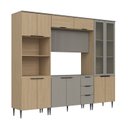 Ver imagem 3 de Cozinha Completa Modulada 5 Peças com Porta Ripada e Cristaleira Lavínia Bege/Imperial/Fumê