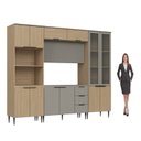 Ver mais imagens de Cozinha Completa Modulada 5 Peças com Porta Ripada e Cristaleira Lavínia Bege/Imperial/Fumê