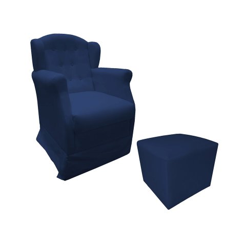Poltrona Cadeira De Amamentação Com Balanço E Puff Manu Suede Azul Marinho Mz Decor