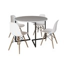 Ver imagem 6 de Mesa Jantar Industrial Redonda 110Cm Branca Base V Ferro Preto C/4 Cadeiras Branca Base Made Branco