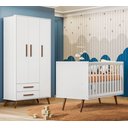 Ver imagem 1 de Quarto de Bebê Guarda Roupa e Berço Mini Cama Q Encanto Retrô Branco Qmovi