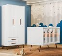 Ver imagem 1 de Quarto de Bebê Guarda Roupa e Berço Mini Cama Q Encanto Retrô Branco Qmovi